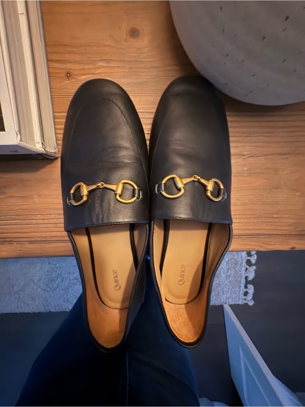 Quince Black Leather Loafers with Gold Horsebit